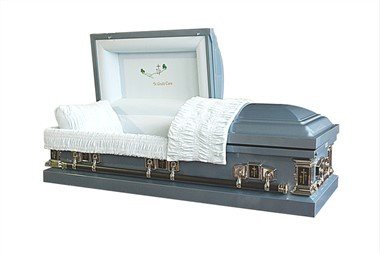 Narożna trumna z niebieskim kwadratem Going Home